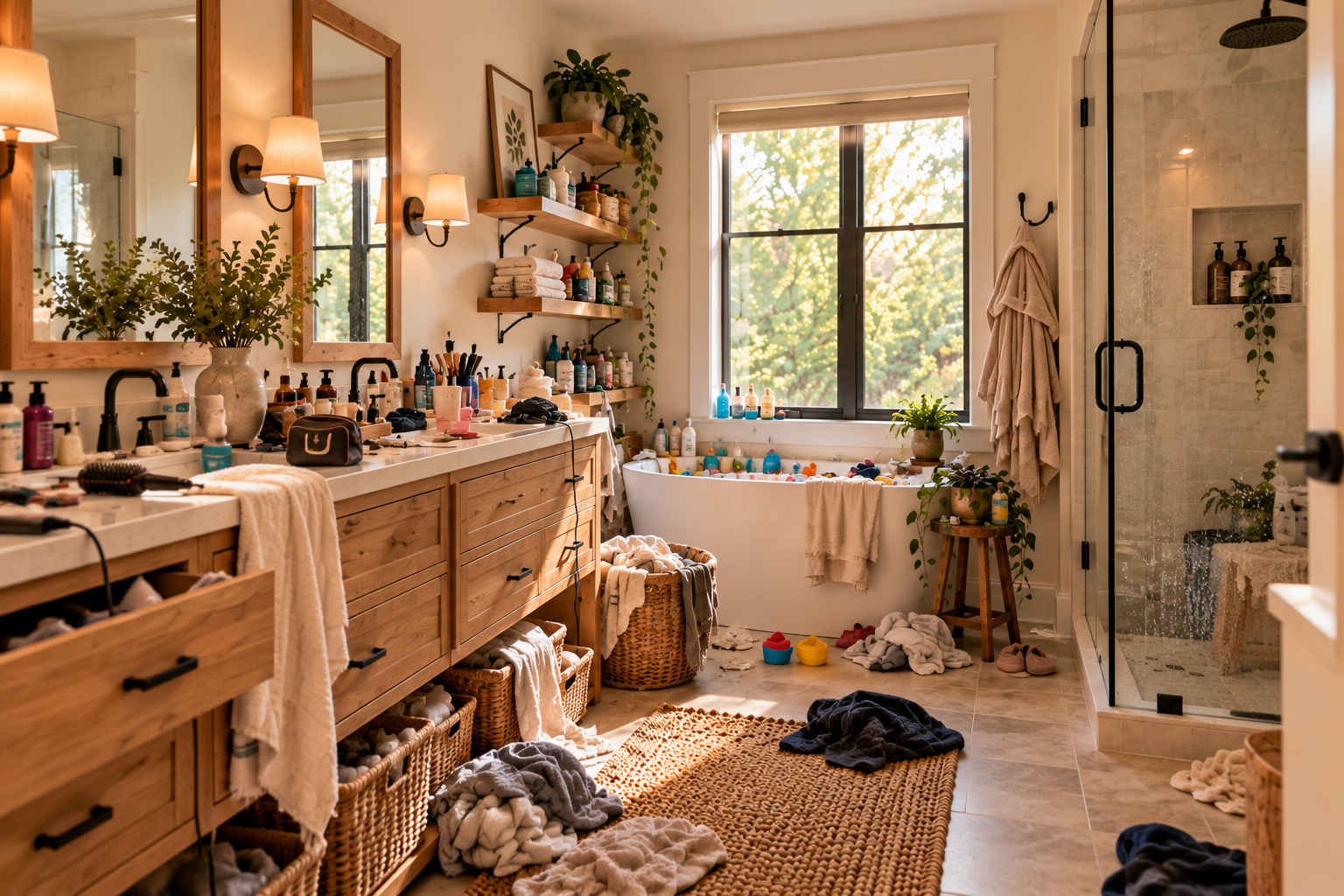 Cluttered bathroom before professional organization
